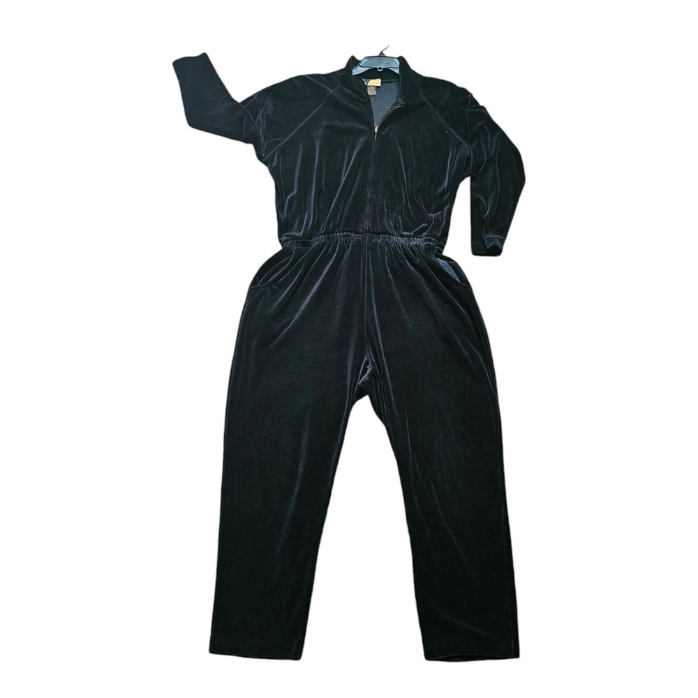 E Wear Velour Jumpsuit with Pockets Zip Up Plus Size XXL Black